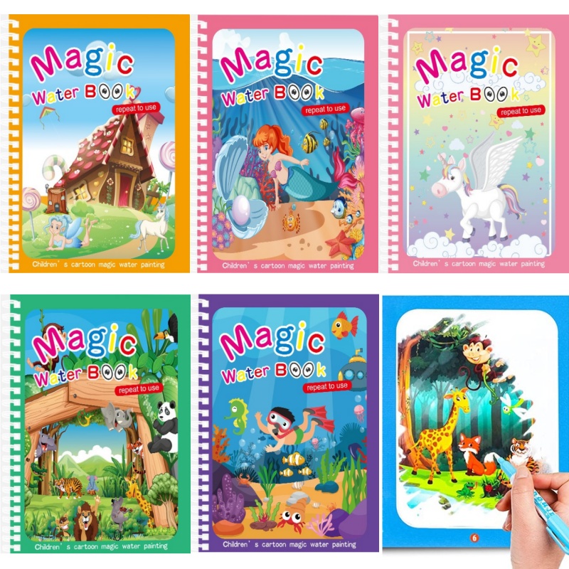 Reusable Water Magic Coloring Book - Magisches Wasser-Zeichenbuch, wiederverwendbares Montessori-Malbuch für Kinder,