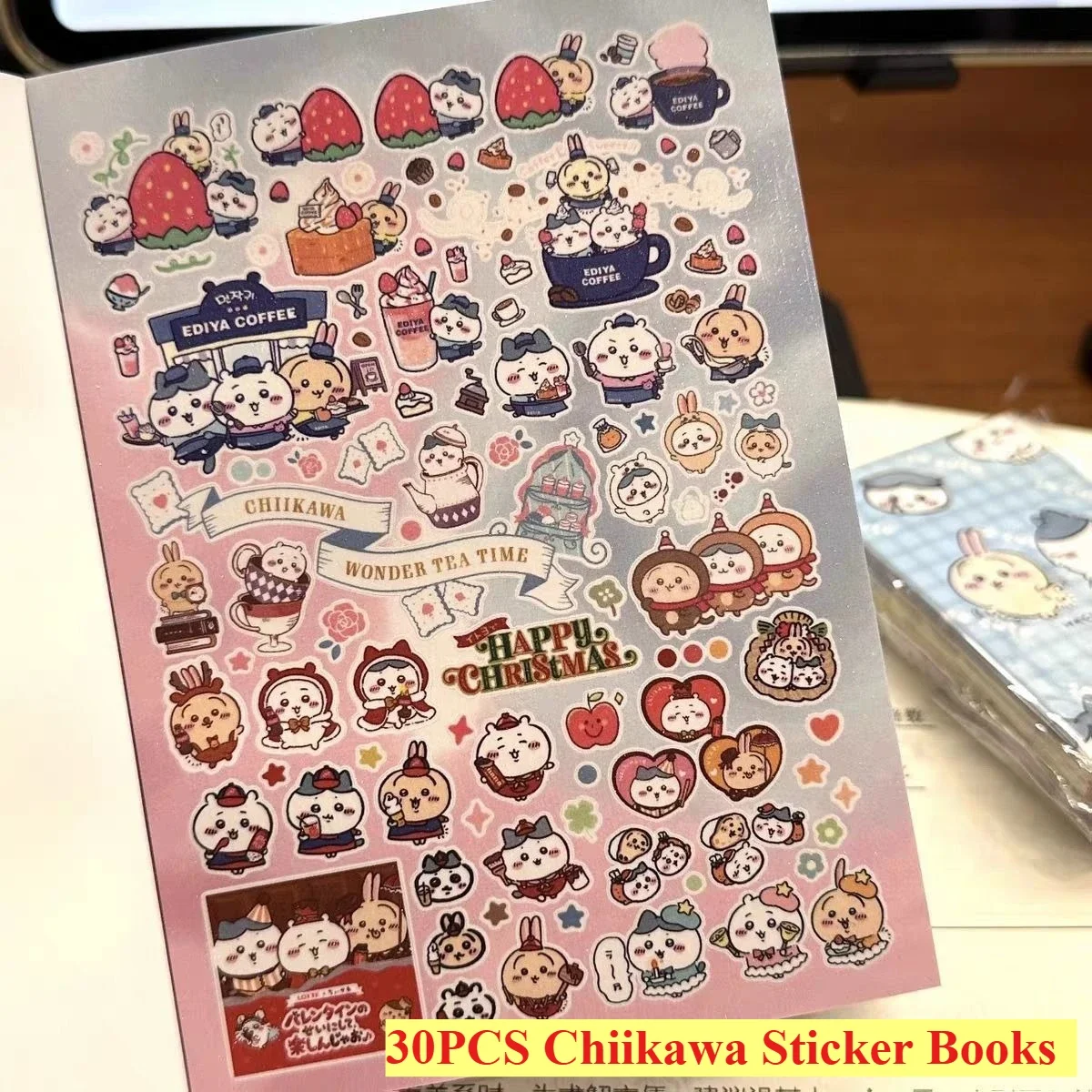 Books - 30-seitige, niedliche Anime-Chiikawa-Aufkleberbücher, Kawaii-Cartoon-Aufkleber zum Ausstanzen,