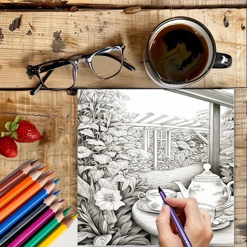 Malbuch „Tea In The Gardens“ f – Adult Coloring Book Stress Relief Bewertung und Preis